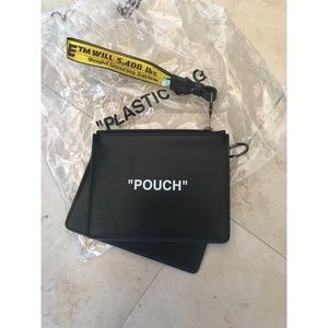 “Off-White” Pouch Quote Black Double Flat Pouch